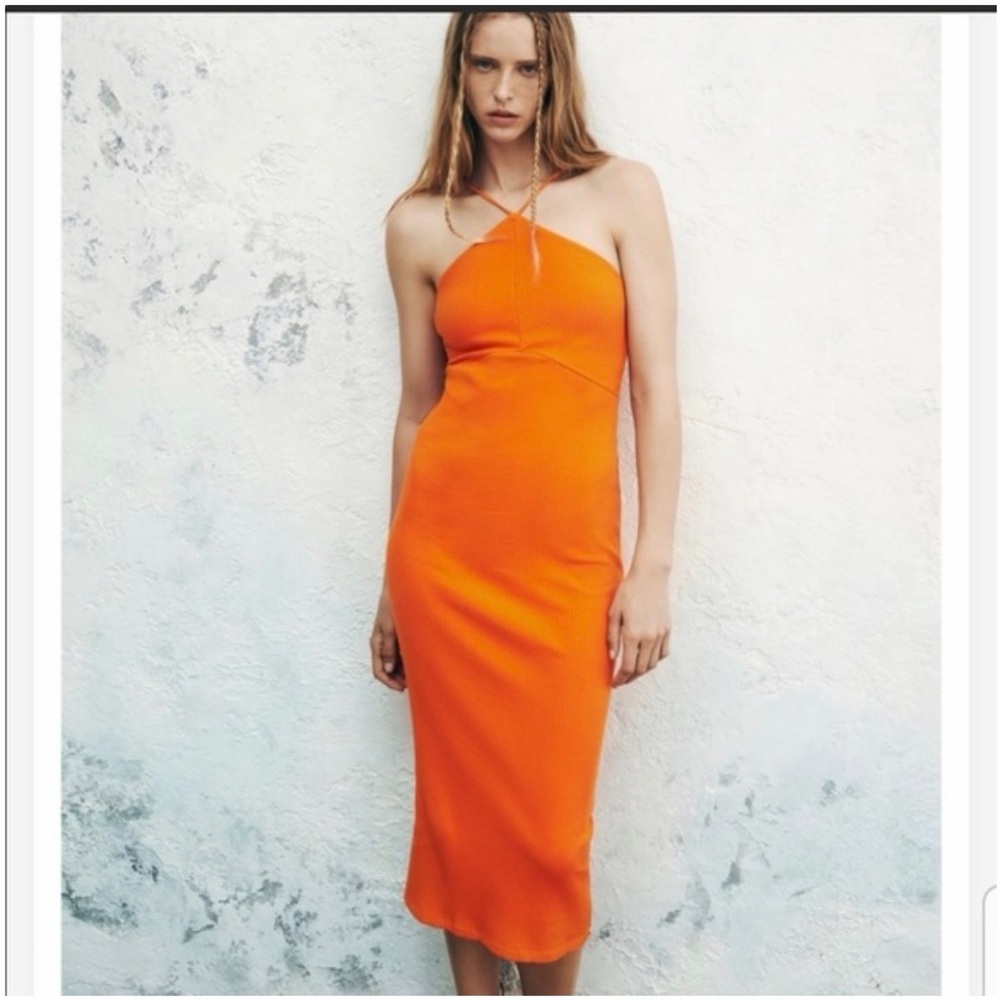 Zara Bright Orange Midi Dress